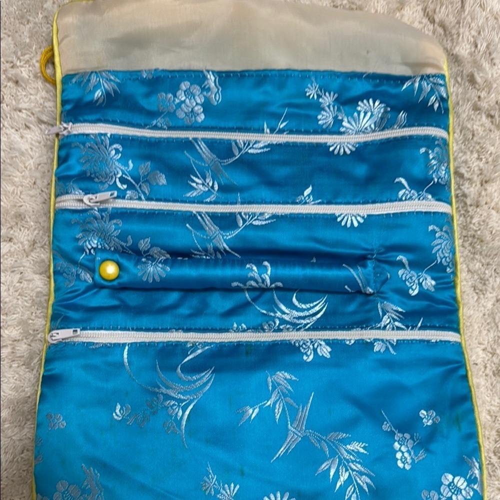 New Floral Silk Jewlery Pouch with Yellow Tie - Picture 3 of 8
